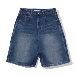 Baggy Denim Shorts, Distressed Indigo