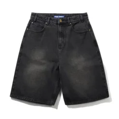 Baggy Denim Shorts, Distressed Black