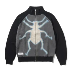 Beetle Zip-Thru Knit Sweater, Black