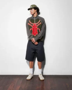 Beetle Zip-Thru Knit Sweater, Black
