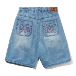 Blotch Denim Shorts, Streaky Blue