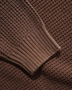 Distressed Waffle Knit Sweater, Washed Bark
