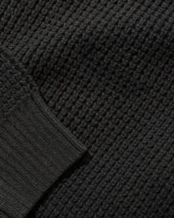 Distressed Waffle Knit Sweater, Washed Black