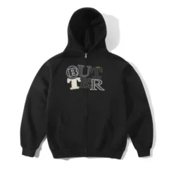 Patchwork Zip-Thru Hood, Black