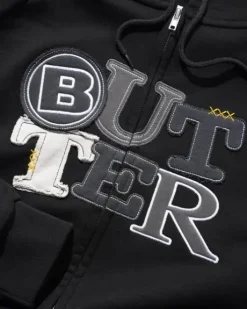 Patchwork Zip-Thru Hood, Black