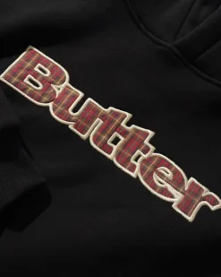 Plaid Logo Applique Pullover Hood, Black