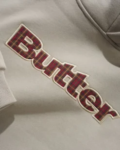 Plaid Logo Applique Pullover Hood, Taupe