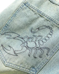 Scorpion Stitch Denim Jeans, Tinted Light Blue