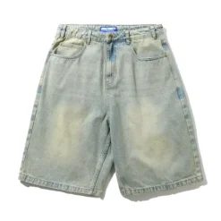 Scorpion Stitch Denim Shorts, Tinted Light Blue
