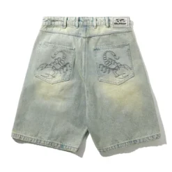 Scorpion Stitch Denim Shorts, Tinted Light Blue