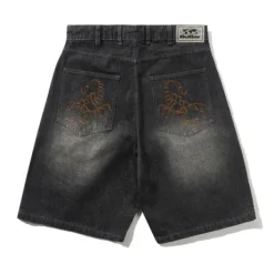 Scorpion Stitch Denim Shorts, Slub Black