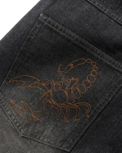 Scorpion Stitch Denim Shorts, Slub Black