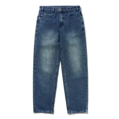 Straight Leg Denim Jeans, Distressed Indigo