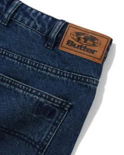 Straight Leg Denim Jeans, Distressed Indigo