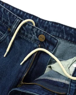 Straight Leg Denim Jeans, Distressed Indigo