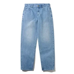Straight Leg Denim Jeans, Distressed Indigo