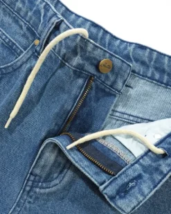 Straight Leg Denim Jeans, Distressed Indigo