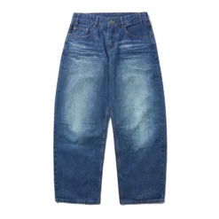 Wide Cut Denim Jeans, Dark Blue Slub