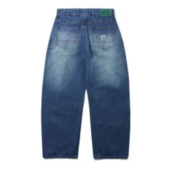 Wide Cut Denim Jeans, Dark Blue Slub