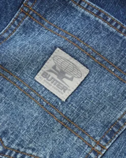 Wide Cut Denim Jeans, Dark Blue Slub