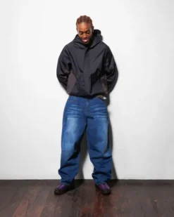 Wide Cut Denim Jeans, Dark Blue Slub