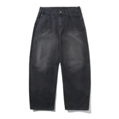 Wide Cut Denim Jeans, Streaky Black Wash