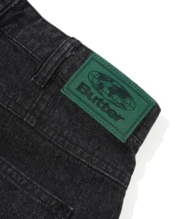 Wide Cut Denim Jeans, Streaky Black Wash