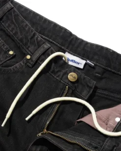 Wide Cut Denim Jeans, Tinted Black