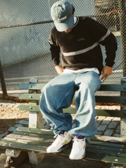 Wide Cut Denim Jeans, Vertical Stripe