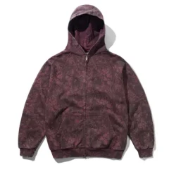 Woods Camo Zip-Thru Hood, Washed Burgundy
