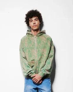 Woods Camo Zip-Thru Hood, Washed Burgundy