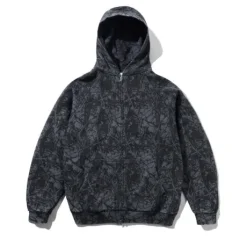 Woods Camo Zip-Thru Hood, Washed Black